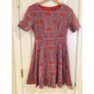 DEPRI Lace Fit & Flare Dress Medium Red Blue Floral Romantic Evening Party